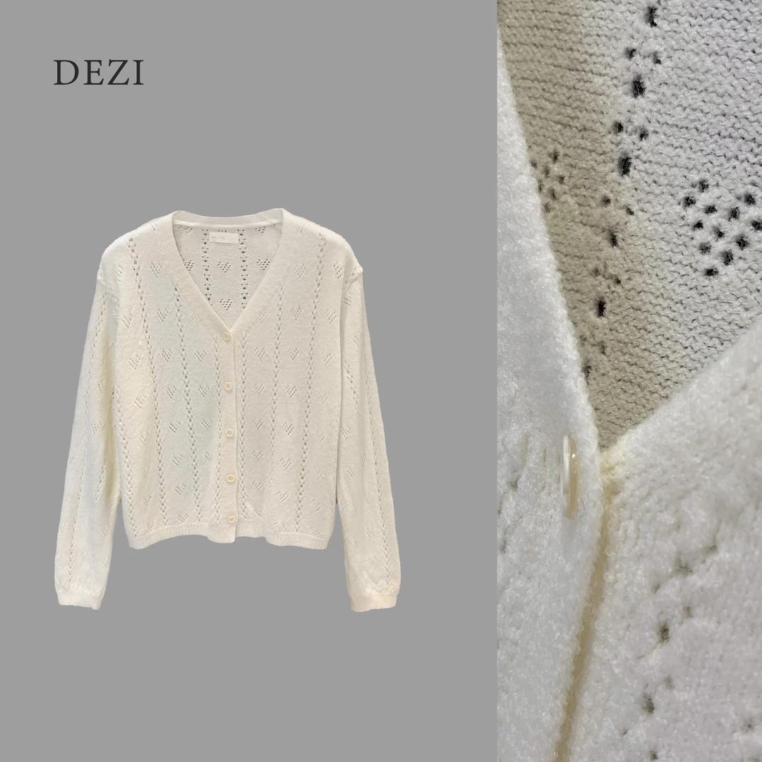 DEZI宝藏衣橱镂空时尚V领舒适女打底开衫LS6615066