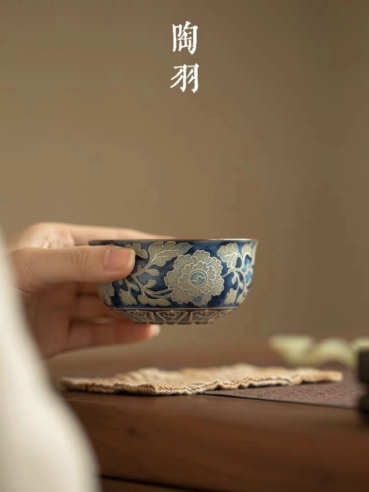 D005-蓝彩荷花主人杯