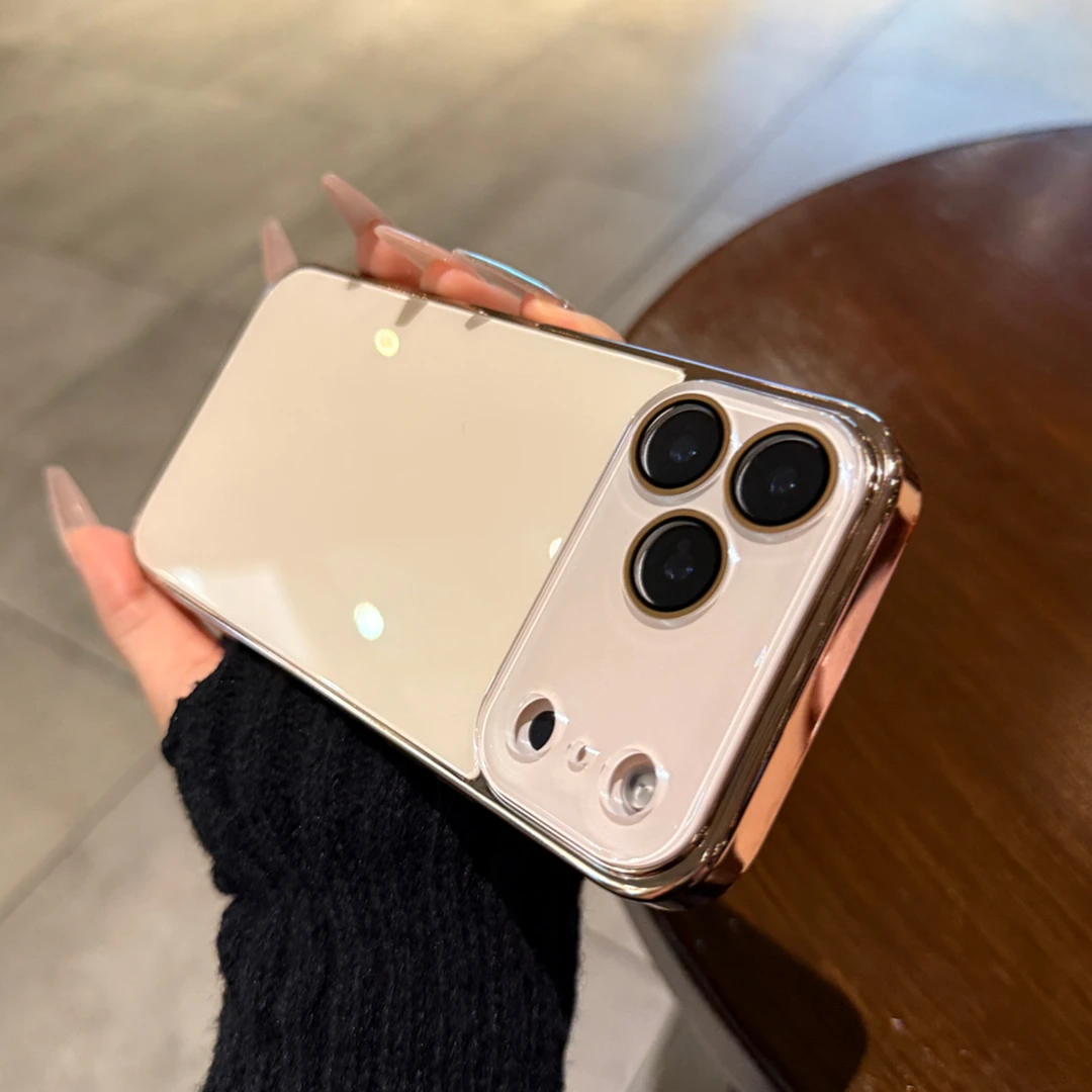 极简淡粉冰感钢化玻璃适用于苹果17promax手机壳自带镜头膜男女款