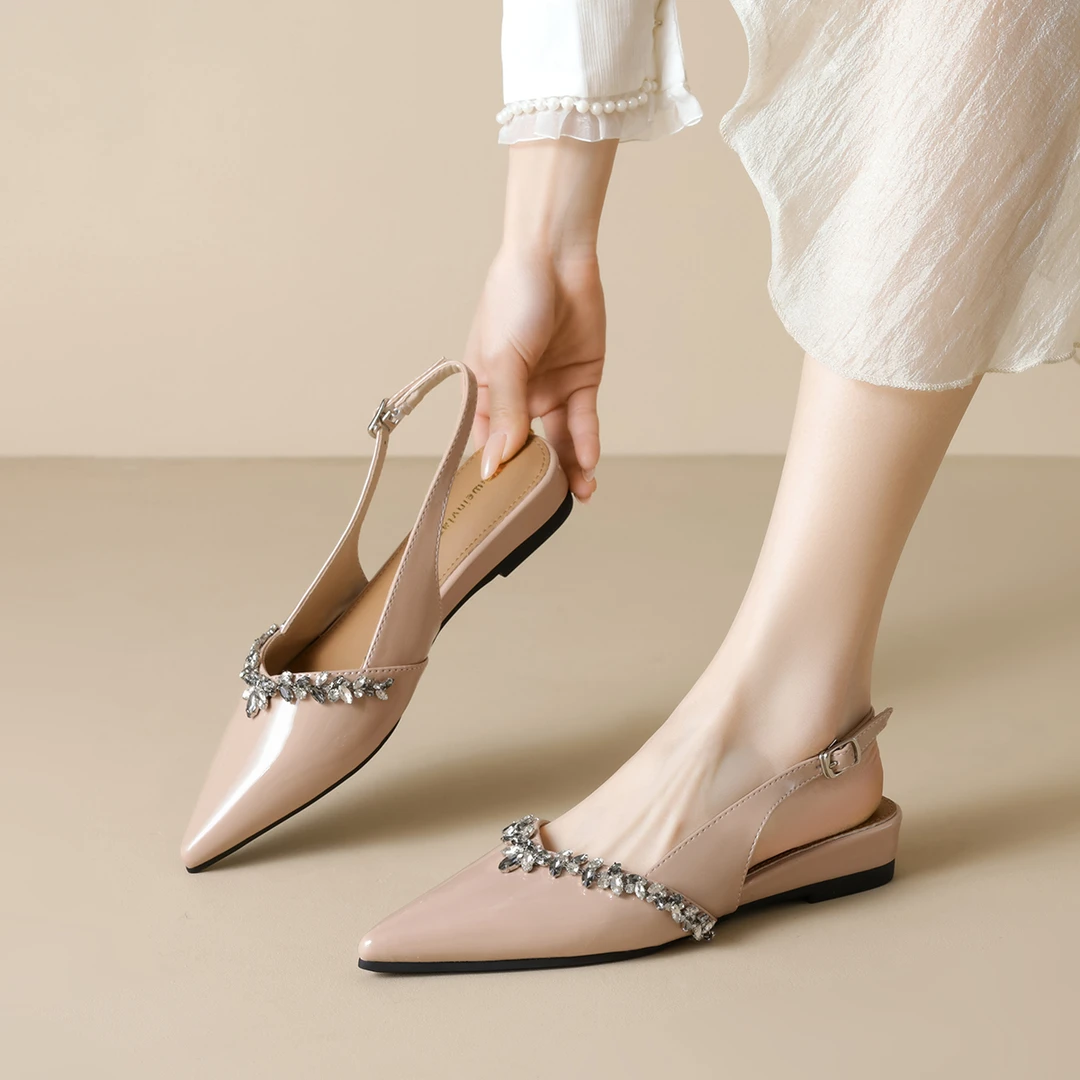 法式尖头包头凉鞋水钻舒适玛丽珍浅口夏季时尚气质低跟仙女风