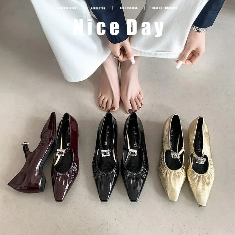 风复古尖头内增高单鞋女2025春季新款一字带玛丽珍谢谢通勤高跟鞋