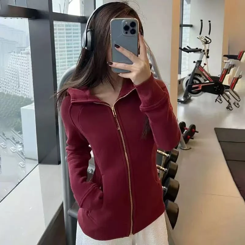(孤品29) SCU新款加绒拉链连帽运动外套休闲卫衣瑜伽服上衣秋冬