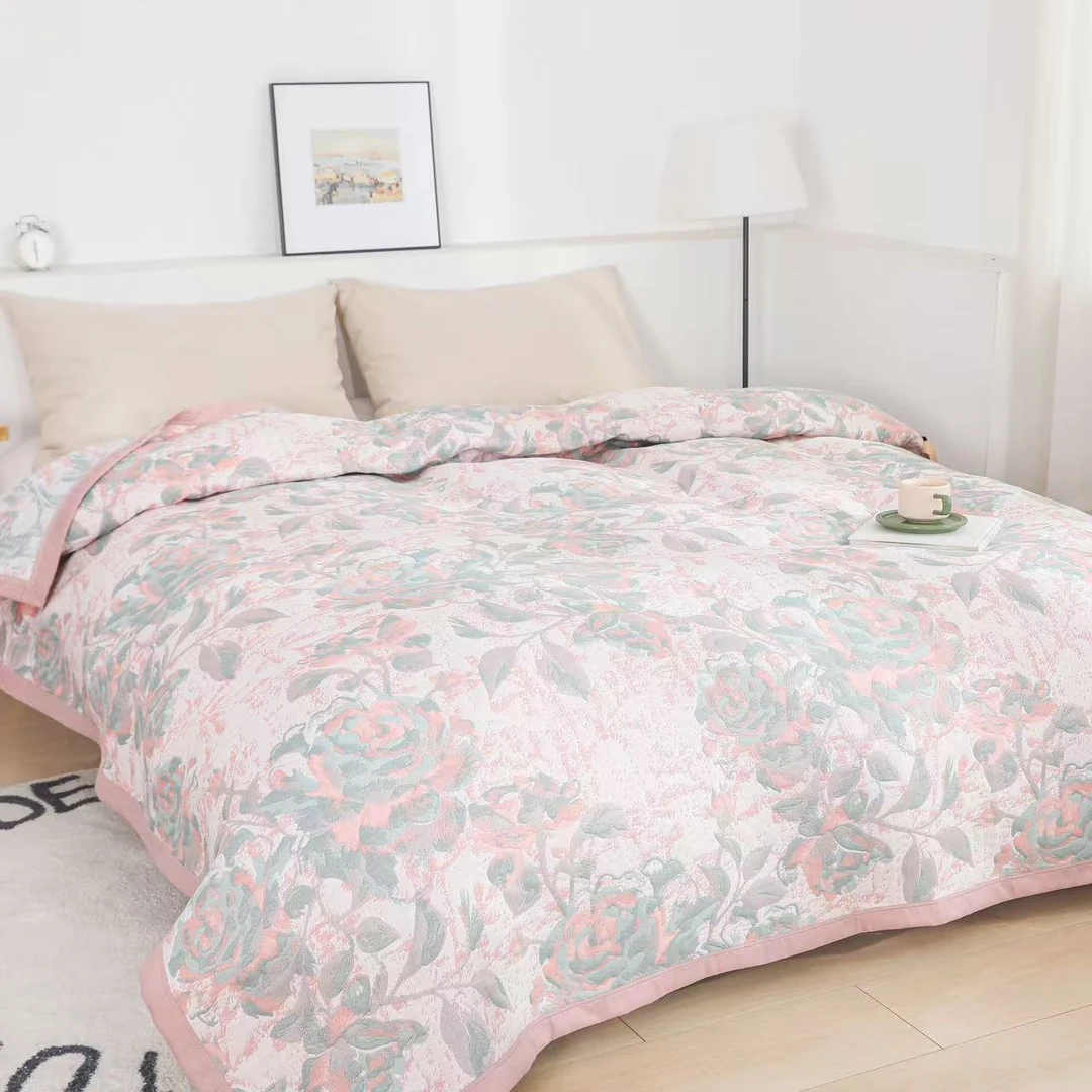 【盖毯】高奢亚麻睡眠毯200*230cm   蔷薇一梦