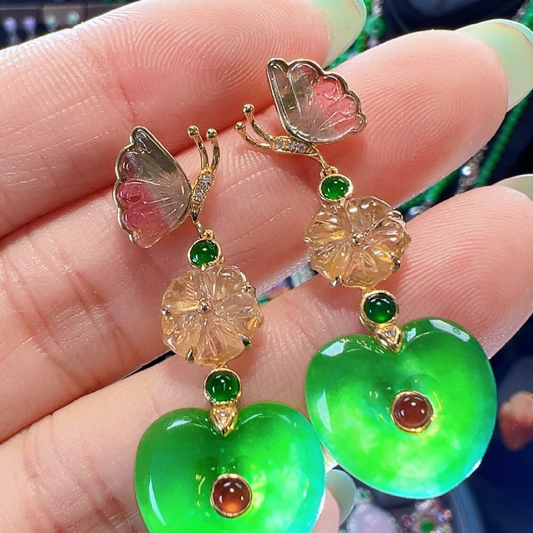 翡翠18K金镶嵌耳饰签收后24小时鉴赏期