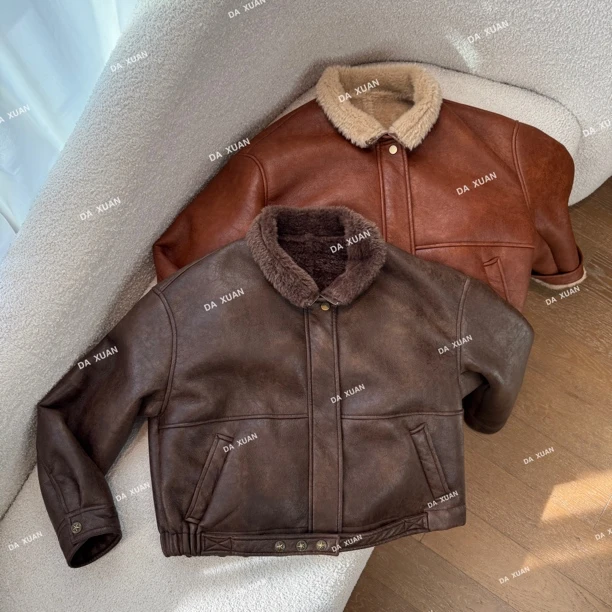 /D.X/冬季新款『机车夹克』小众设计时尚短款洋气PU皮毛一体外套