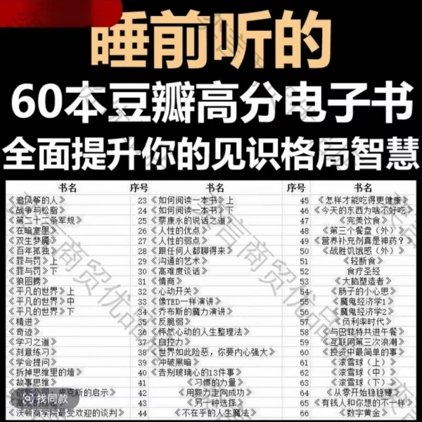 睡前听的60本电子书提升格局见识的学习资料素材-网胶易黑底