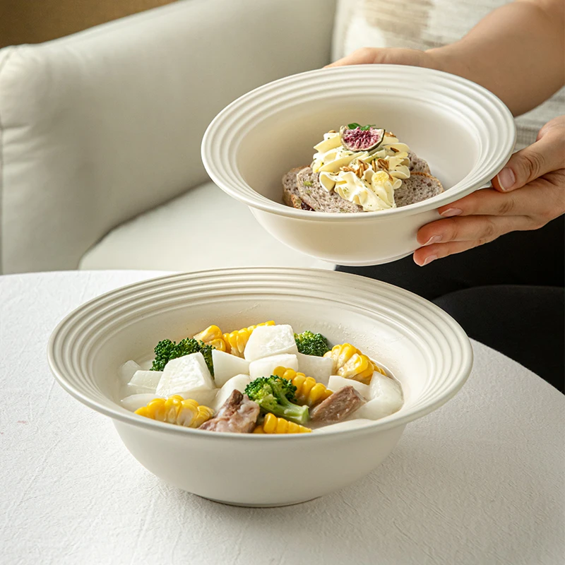 〖小众款草帽碗〗2025新款陶瓷拉面碗家用加深汤碗螺纹沙拉碗