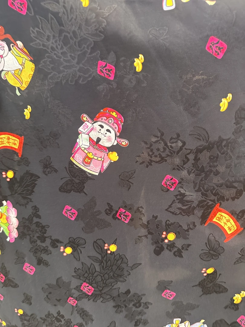 【黑色小财神】人丝红云纱面料新中式风格布料