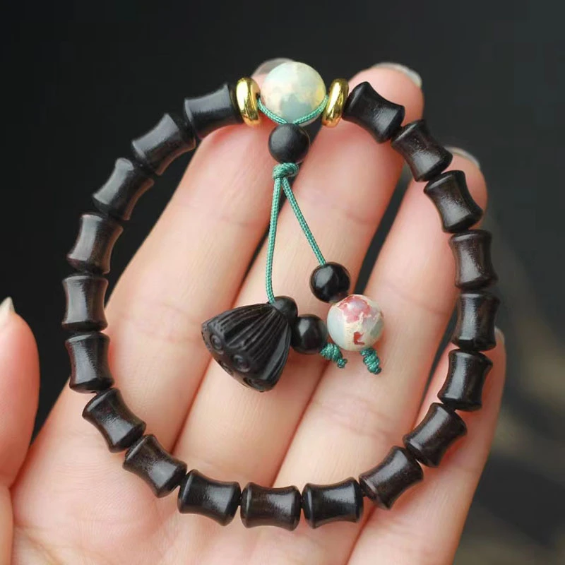 铜合金亚克力手链 铜合金黑檀木DIY竹节莲蓬款手串紫光檀珠男女款