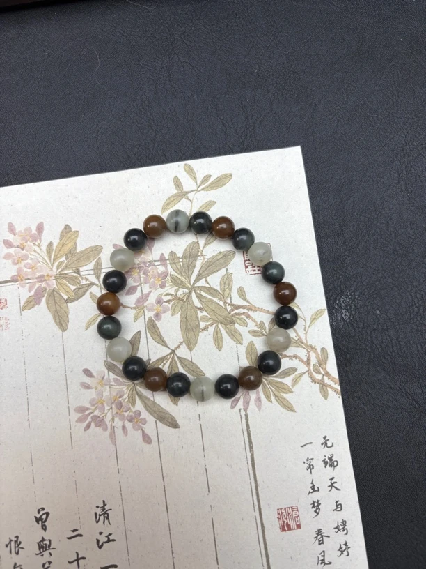 【暗色系】新疆楼兰系列天然和田玉手串8mm