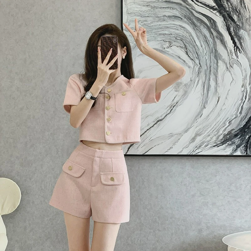 2025夏季新款气质小香风套装女高级感洋气小个子阔腿裤上衣两件套