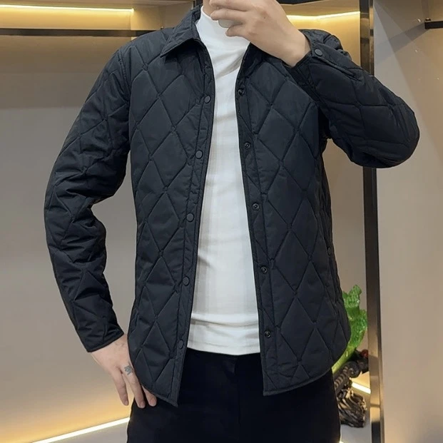 24105冬季新款商务菱形格净版绗缝工艺薄棉百搭修身男士棉外套