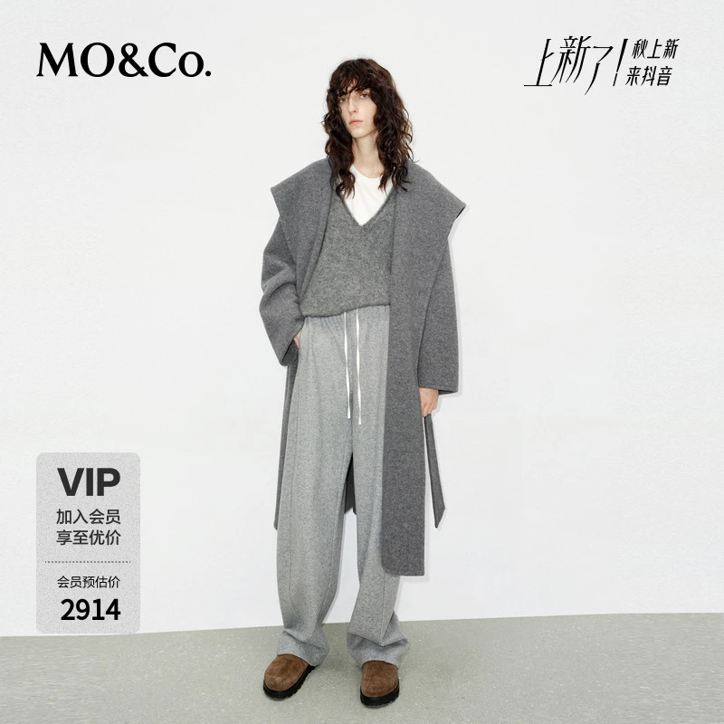 MOCO大衣冬美丽诺绵羊毛毛呢外套浴袍风附腰带MBD4OVC008