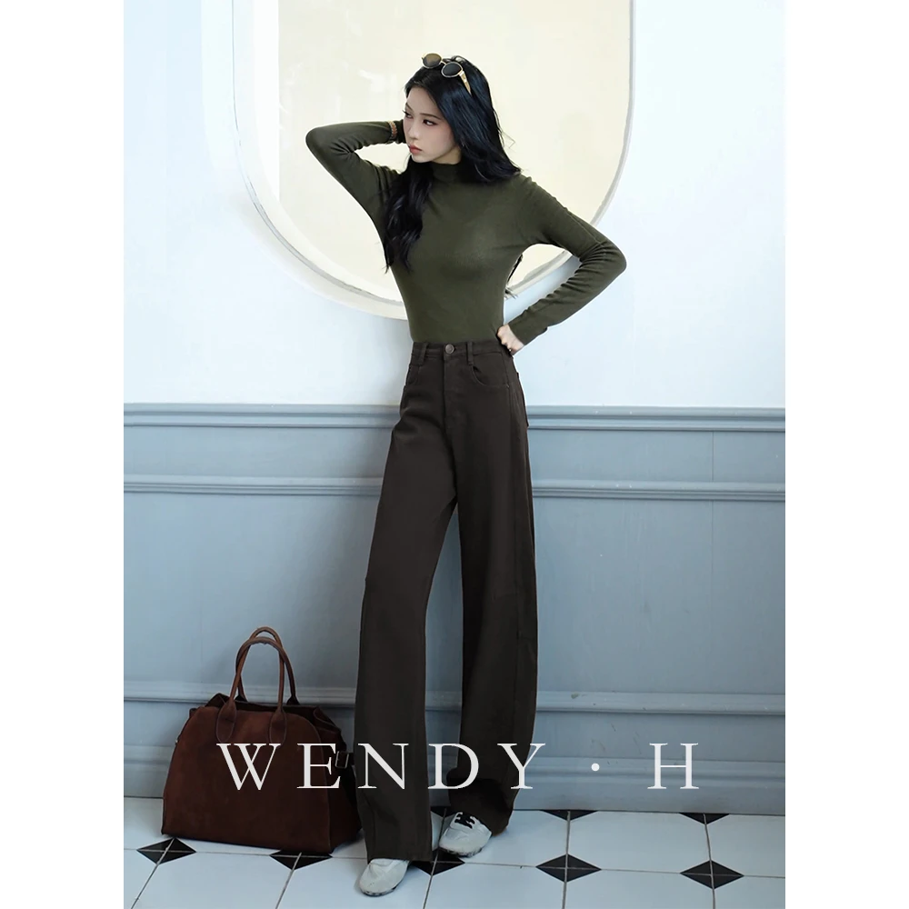 咖啡棕弯刀牛仔裤女2025秋冬新款高腰宽松显瘦时尚百搭松弛感裤子