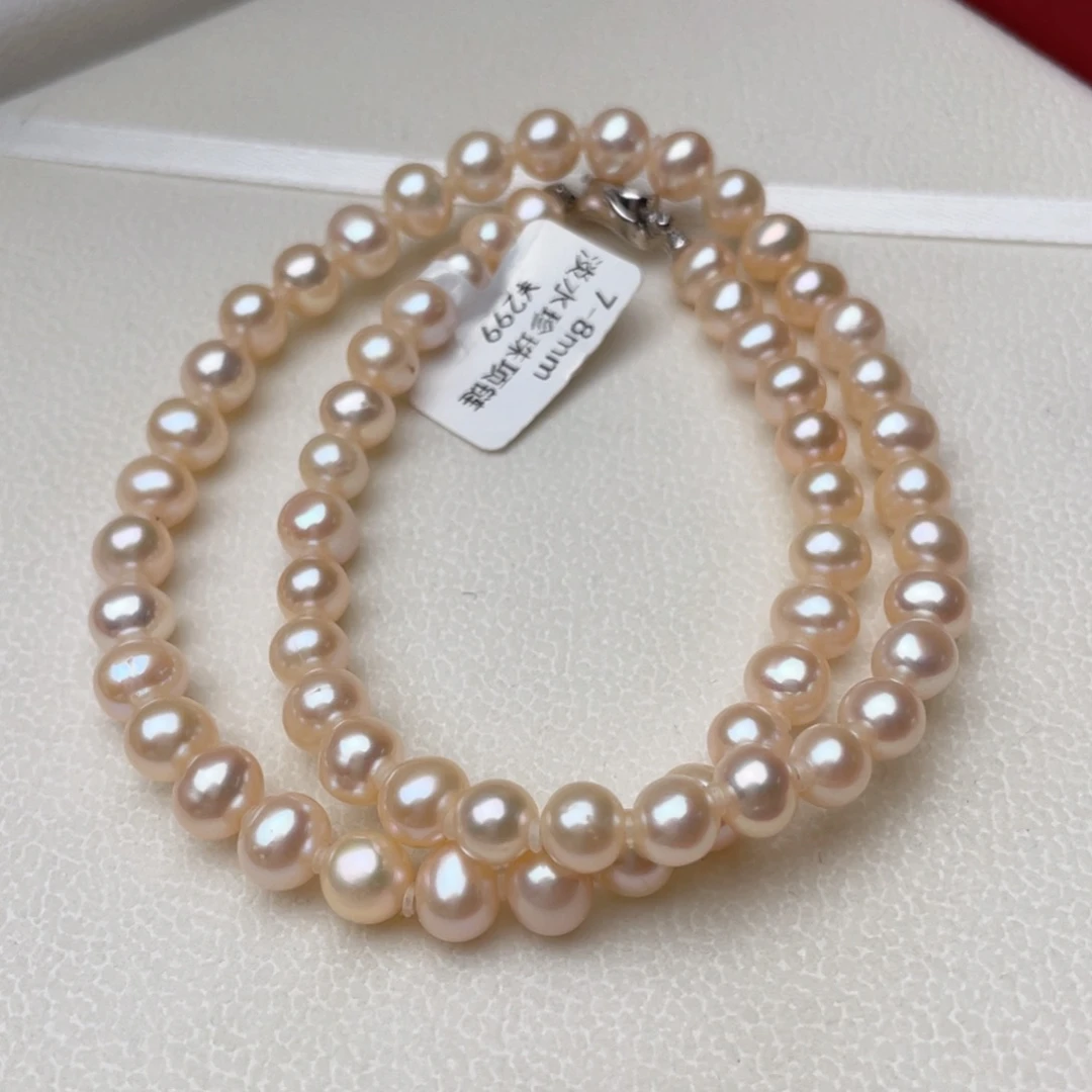 淡水珍珠银S925镶嵌颈饰7-8mm近圆强光几乎无暇