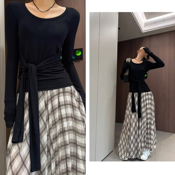 【Aila】设计感洋气时尚绑带圆领上衣