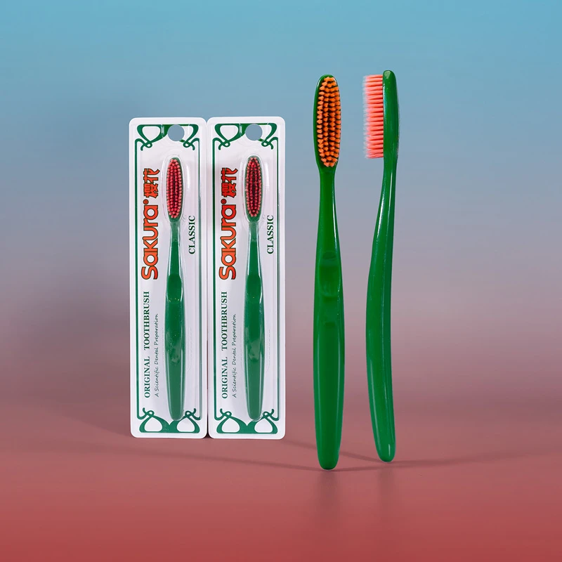 樱花加大长牙刷超快软毛弹力清洁复古高档独立1支装男女呵护龈缝