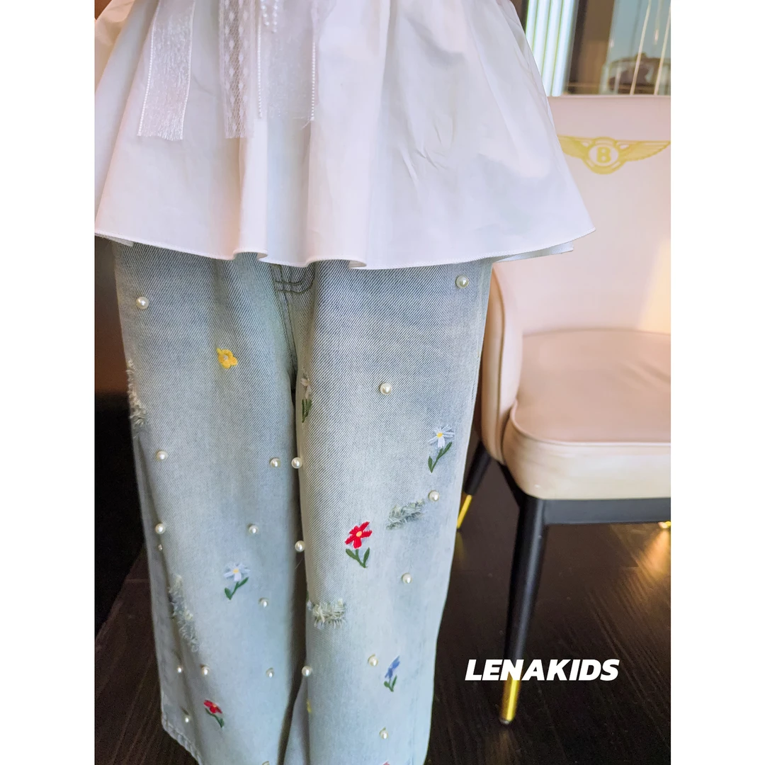 【现货】PP·Twinkle【钉珠花花·设计感牛仔裤】气质时髦女宝25032602