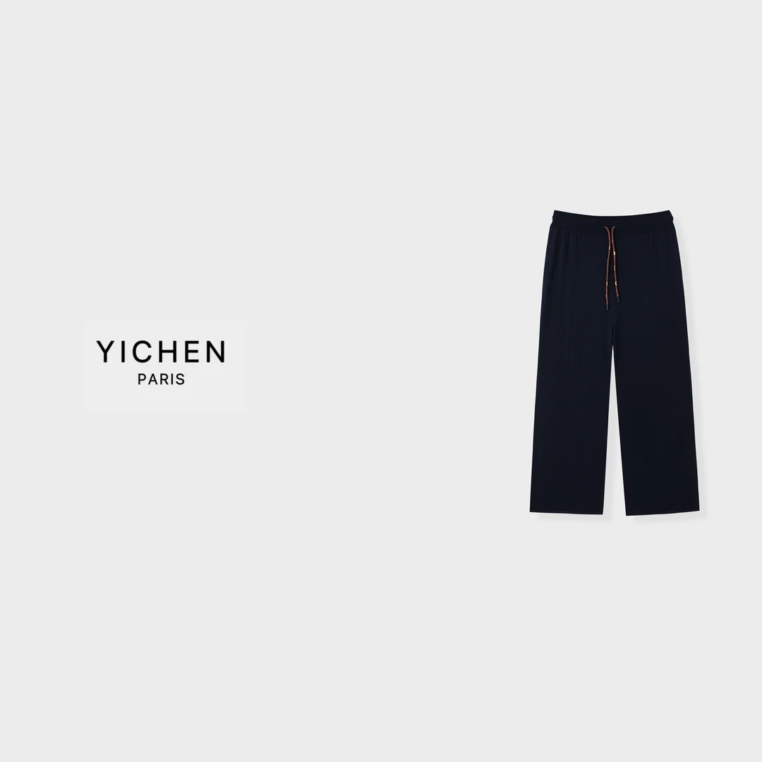 YC 深藏蓝老花抽绳针织直筒休闲裤-6209