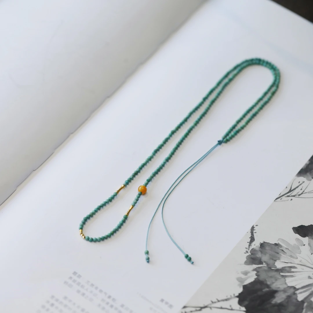 麦麦【清舟】天然绿松+蜜蜡+18K 项链  多样性发一