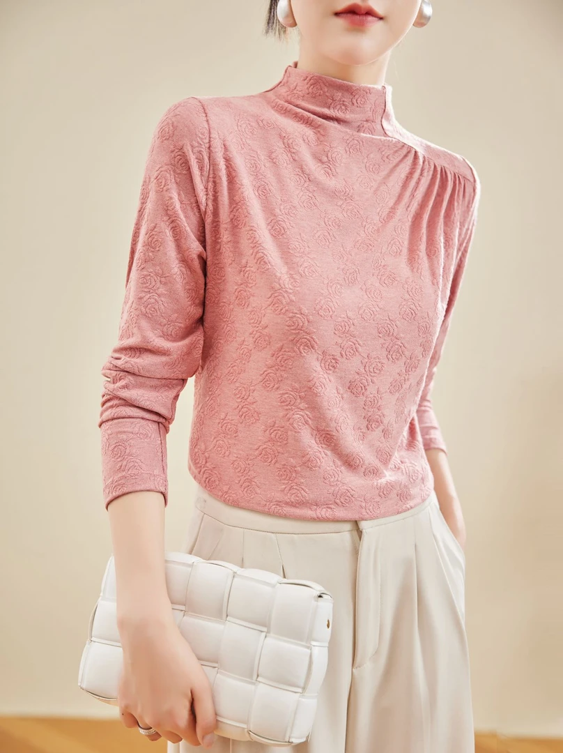 花花/24-023-重工高级感玫瑰提花气质别致T恤打底衫