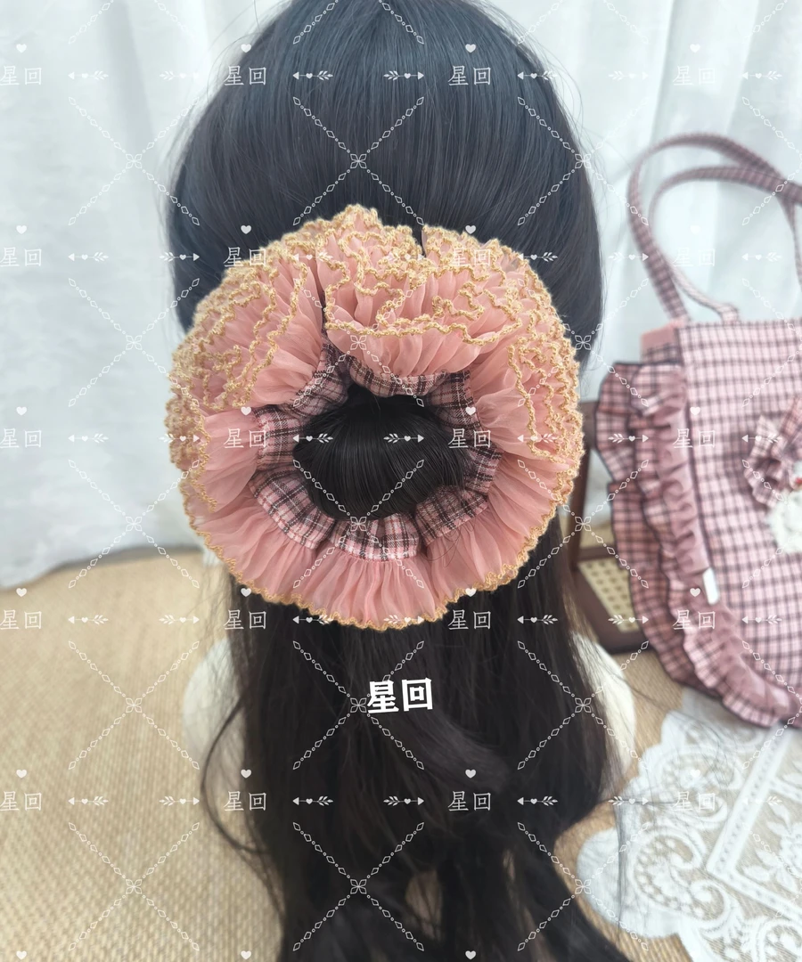 豆沙粉丸子头四层简约法式蕾丝发圈非常饱满实物实图