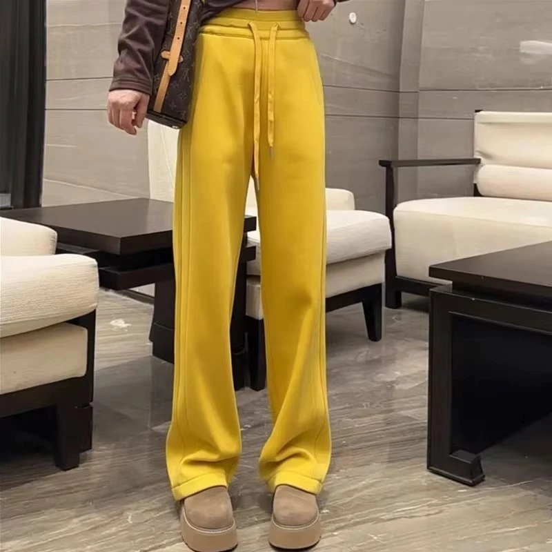 2025秋季新款女窄版休闲直筒裤女高腰运动裤宽松百搭显瘦抽绳卫裤