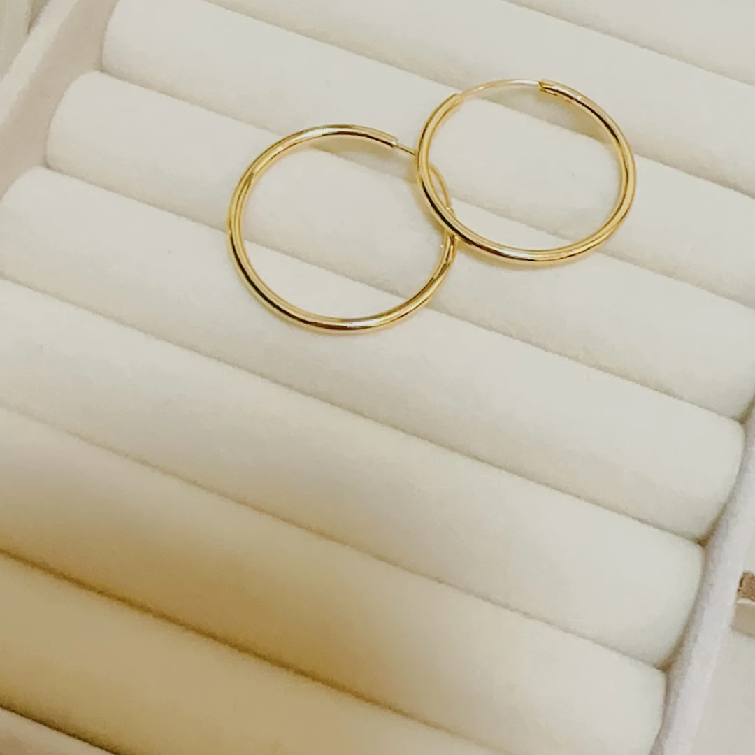 钛钢耳饰 【新款宝藏文创】3公分耳圈 时尚金色女神礼物素圈百搭
