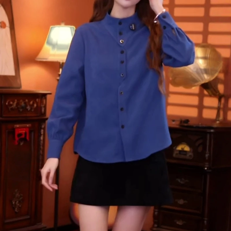 不规则设计休闲长袖衬衫女2025秋冬新款气质复古简约百搭显瘦上衣