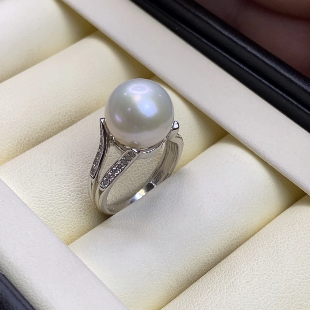 银S925镶嵌戒指淡水珍珠特价微瑕