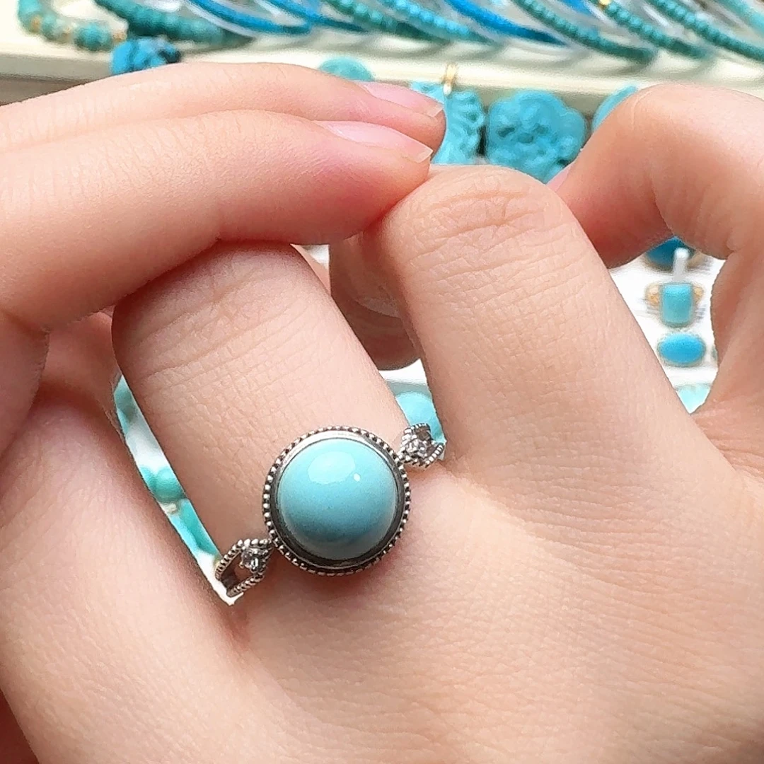 绿松石银S925镶嵌高瓷绿精品女戒