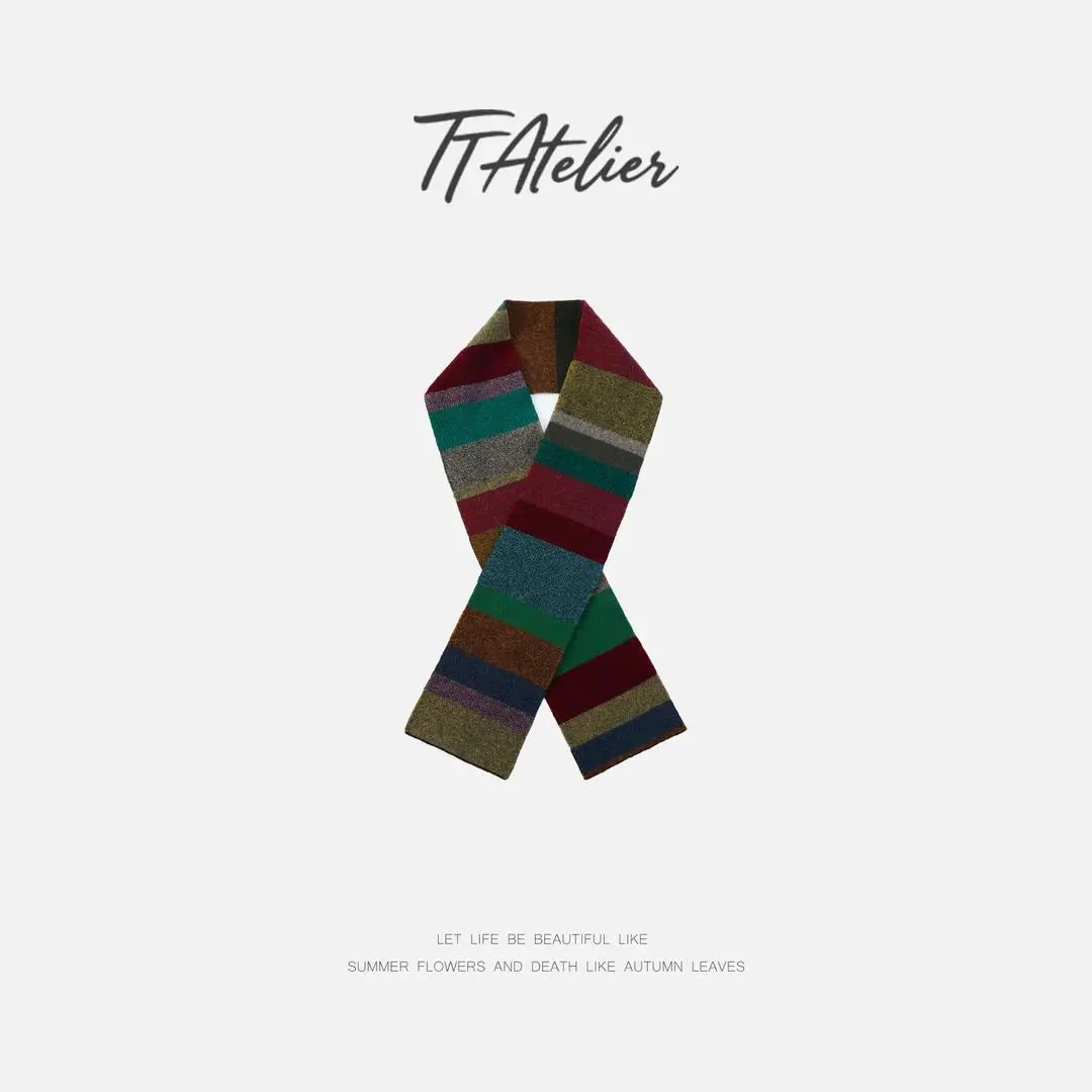 TT设计师【彩虹方糖】时尚经典多色条纹纯绵羊毛围巾TT191479