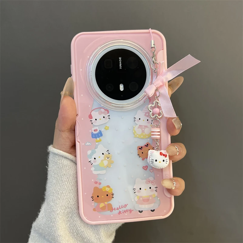 翻盖支架适用华为mate70/60pro+手机壳pura70pro+围边波点猫咪女