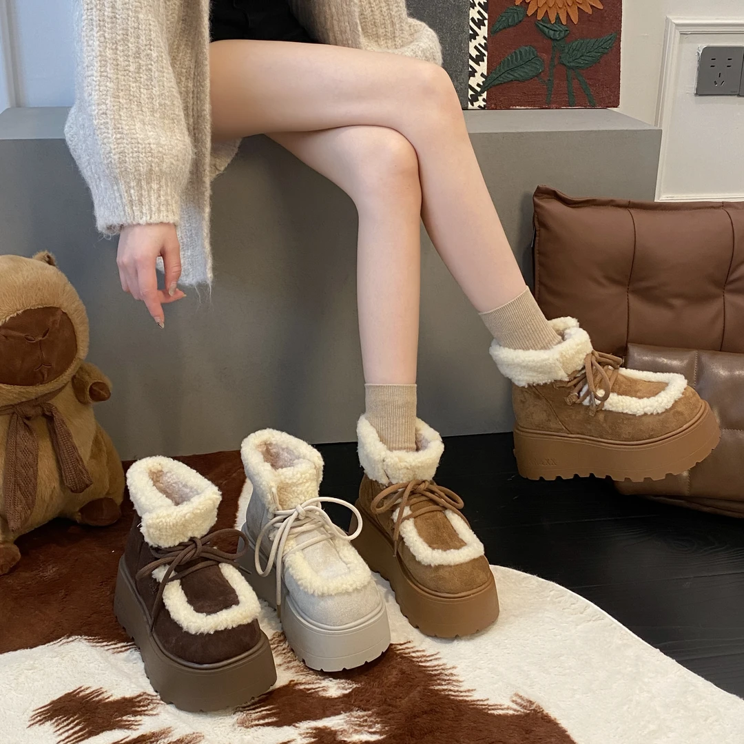 贾不假雪地靴女款2025新款秋冬季时尚加绒保暖棉鞋增高小个子短靴