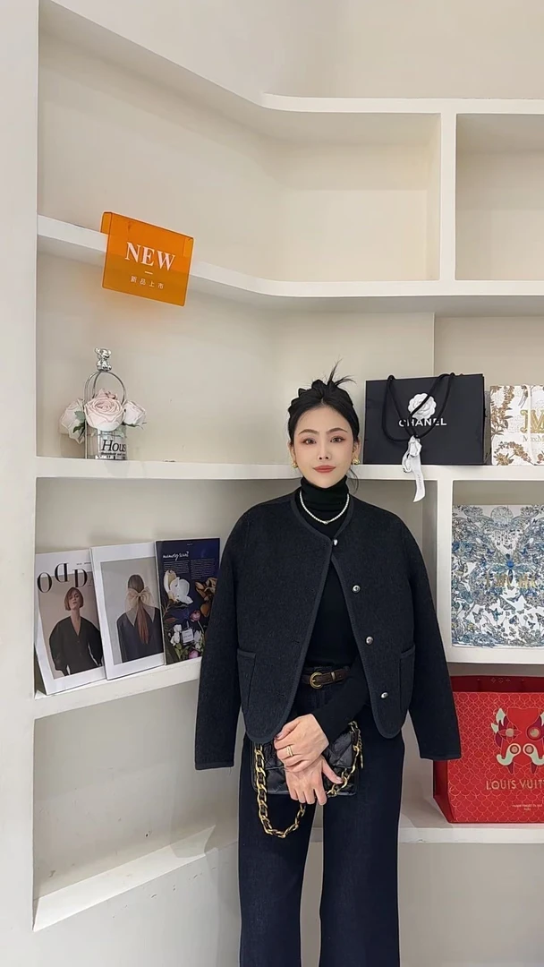 【繁雪】欧货小香风中短款双面羊毛大衣-66317