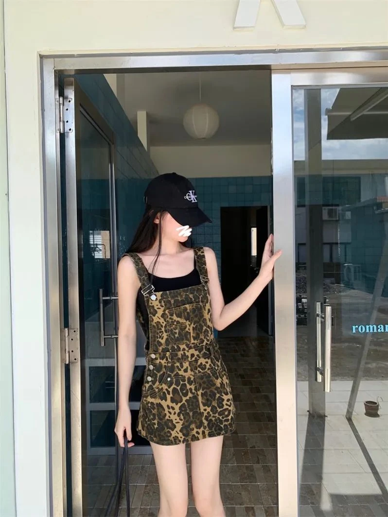 2025豹纹阔腿高腰牛仔裤小个子复古短裤气质洋气裤子新款女款爆款