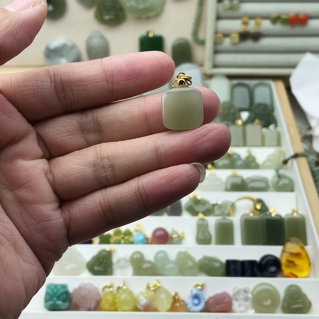 和田玉银S925镶嵌吊坠(不含链)