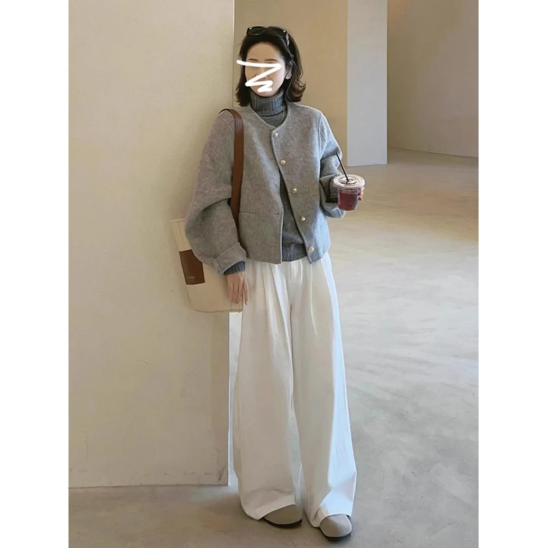 JIUYUEDI九月底韩系小香风灰色内搭毛呢外套女秋冬季时尚气质套装