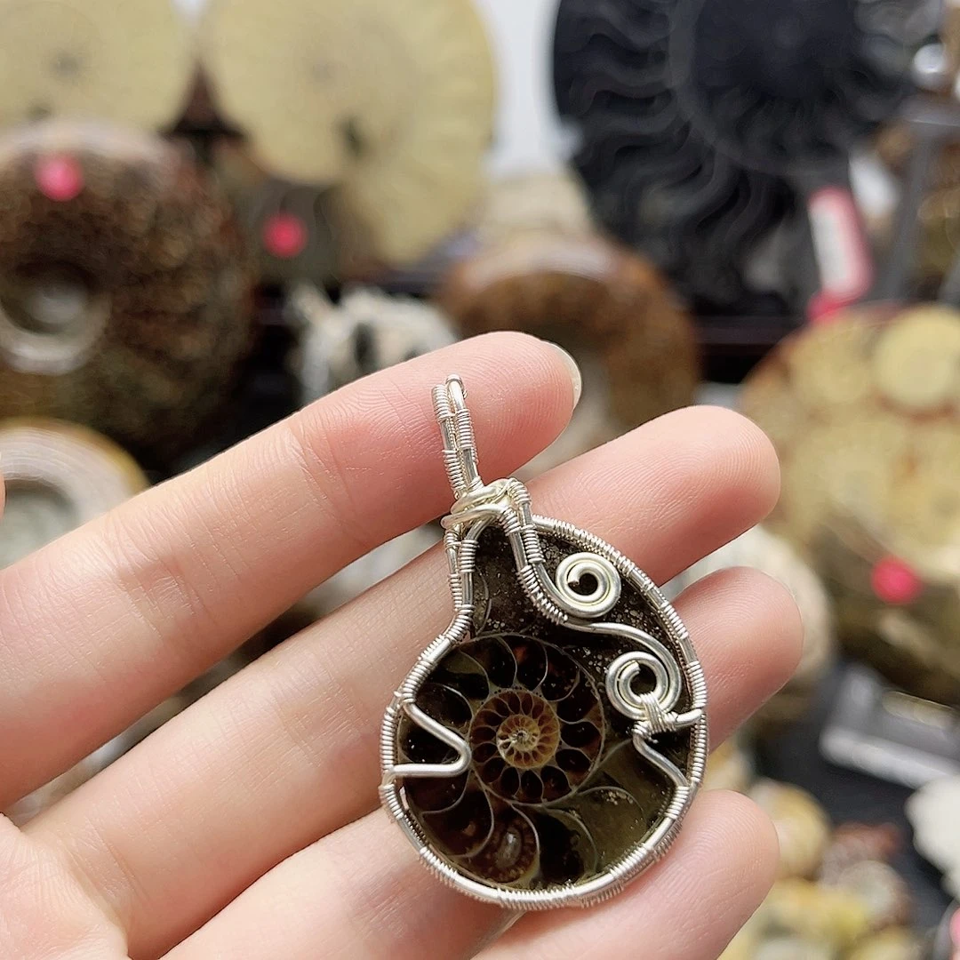 铜铁合金类铜绕线菊石吊坠