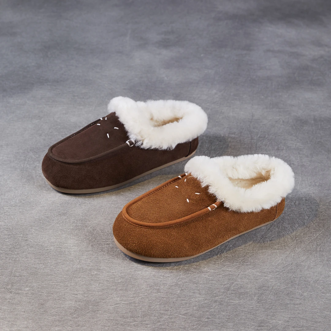 真皮毛毛棉鞋女防滑2025新款冬季勃肯鞋加绒保暖豆豆雪地靴平底潮