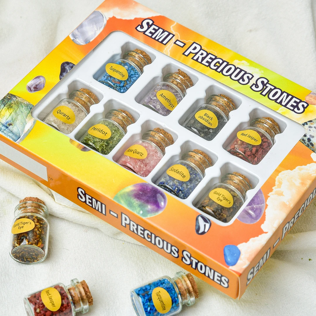 天然水晶矿物碎石玻璃许愿瓶套装幸运礼品儿童矿石探索玩具礼物