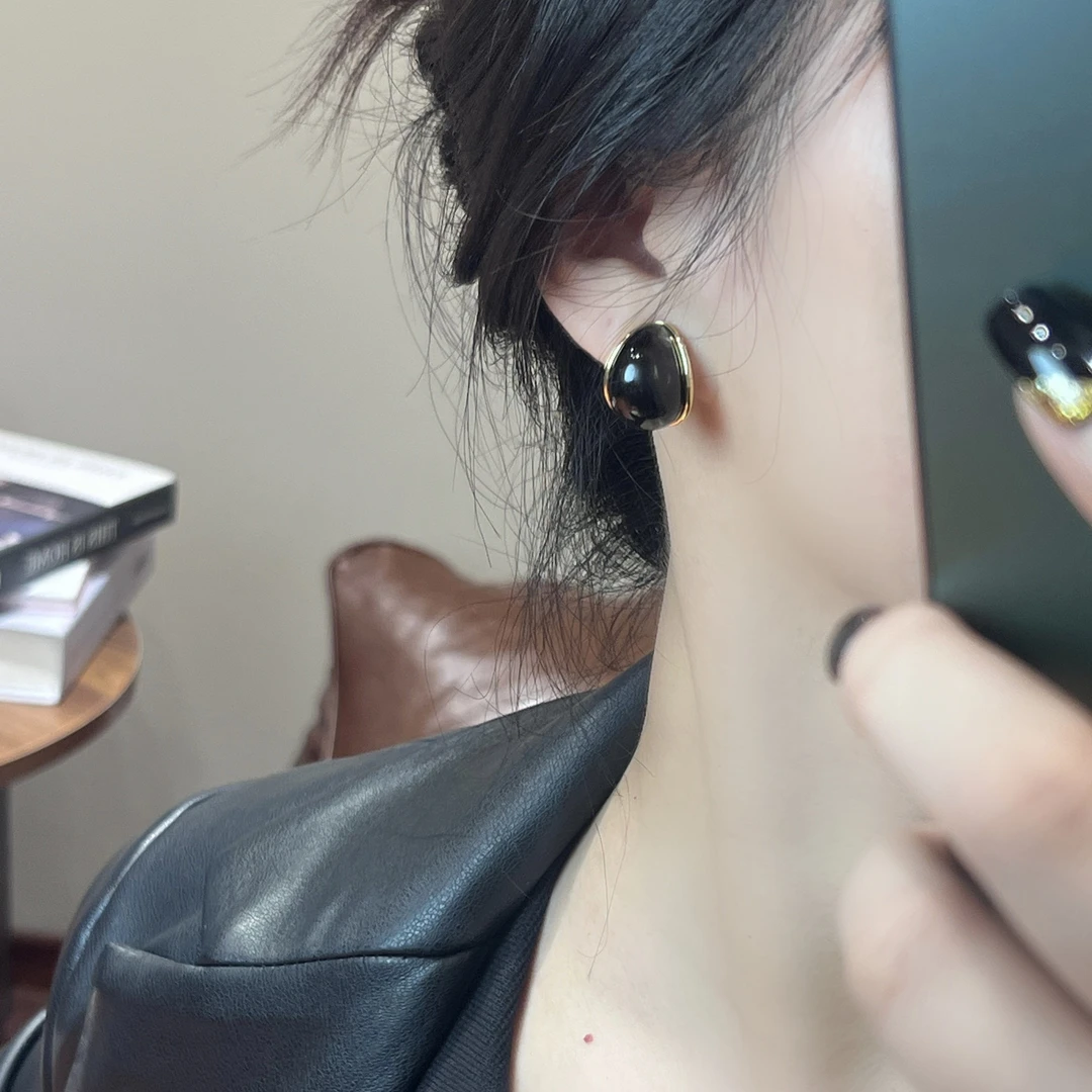 黑糖【耳饰】水墨纹黑金撞色水滴耳扣轻奢高级时尚百搭耳环E1839
