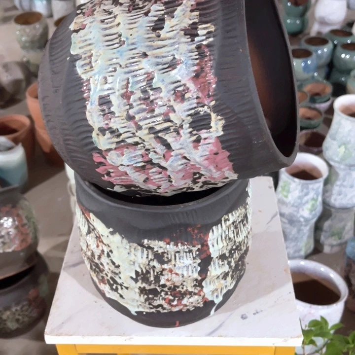紫砂花盆口径18高度20两只正品