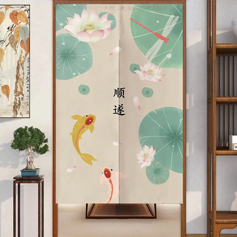 中式门帘家用卧室客厅隔断免打孔卫生间半短遮挡帘
