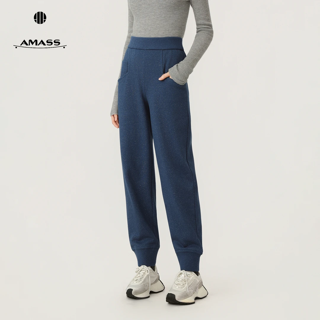 AMASS/阿玛施冬季新款潮牌休闲裤银葱线束脚宽松卫裤女5100526