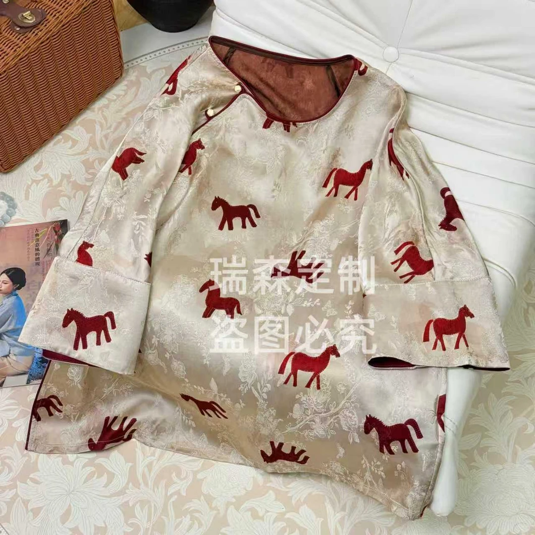 902 马上有钱 国风中式圆领茶艺T恤上衣-胸围114-衣长70