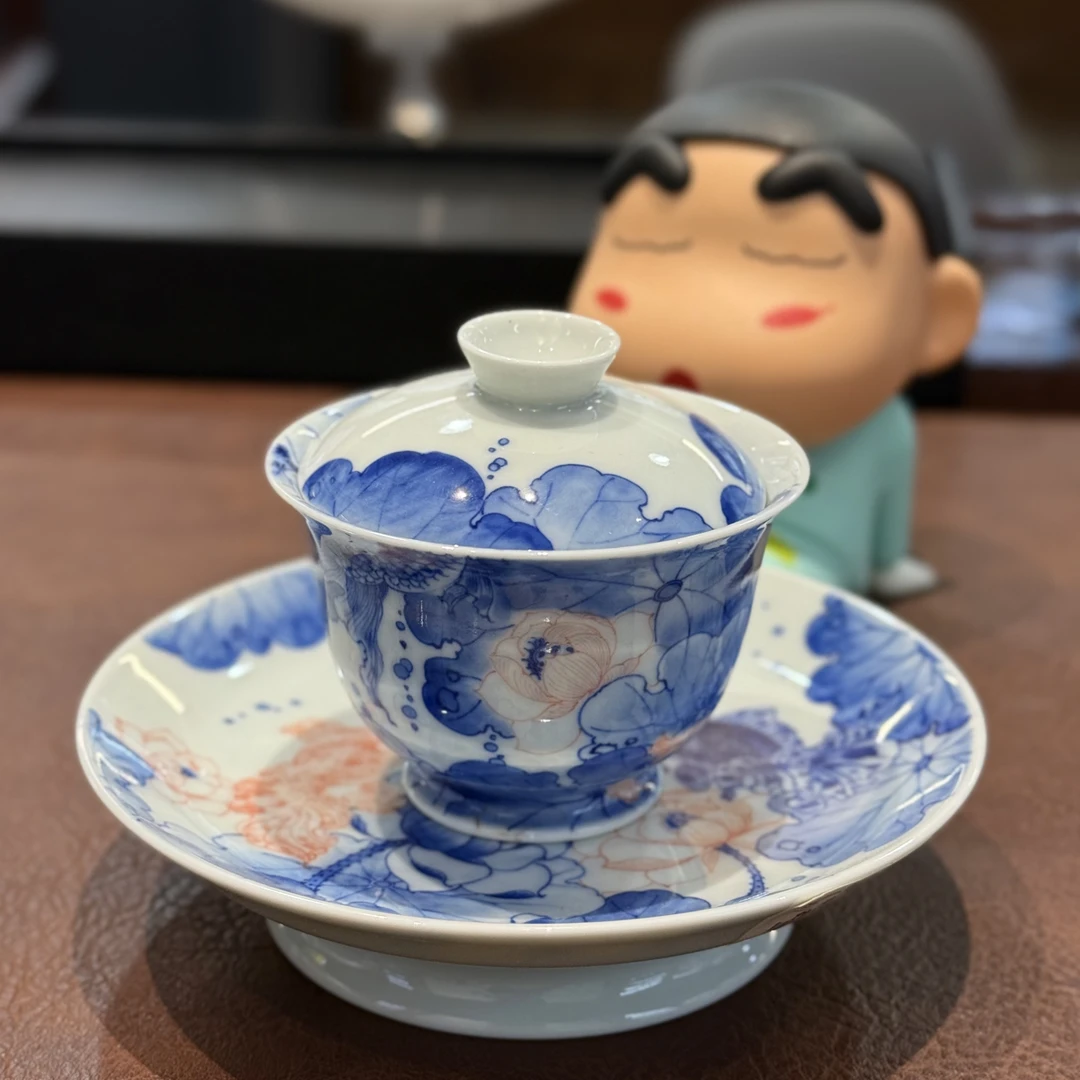 景德镇青花兰寿鱼盖碗