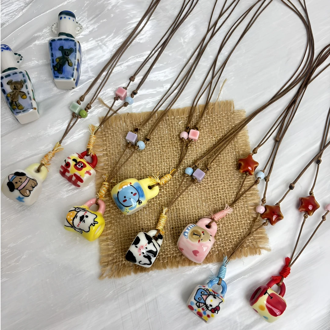 非金属陶瓷项链 景德镇陶瓷项链卡通迷你杯小猫小狗陶瓷手工项链