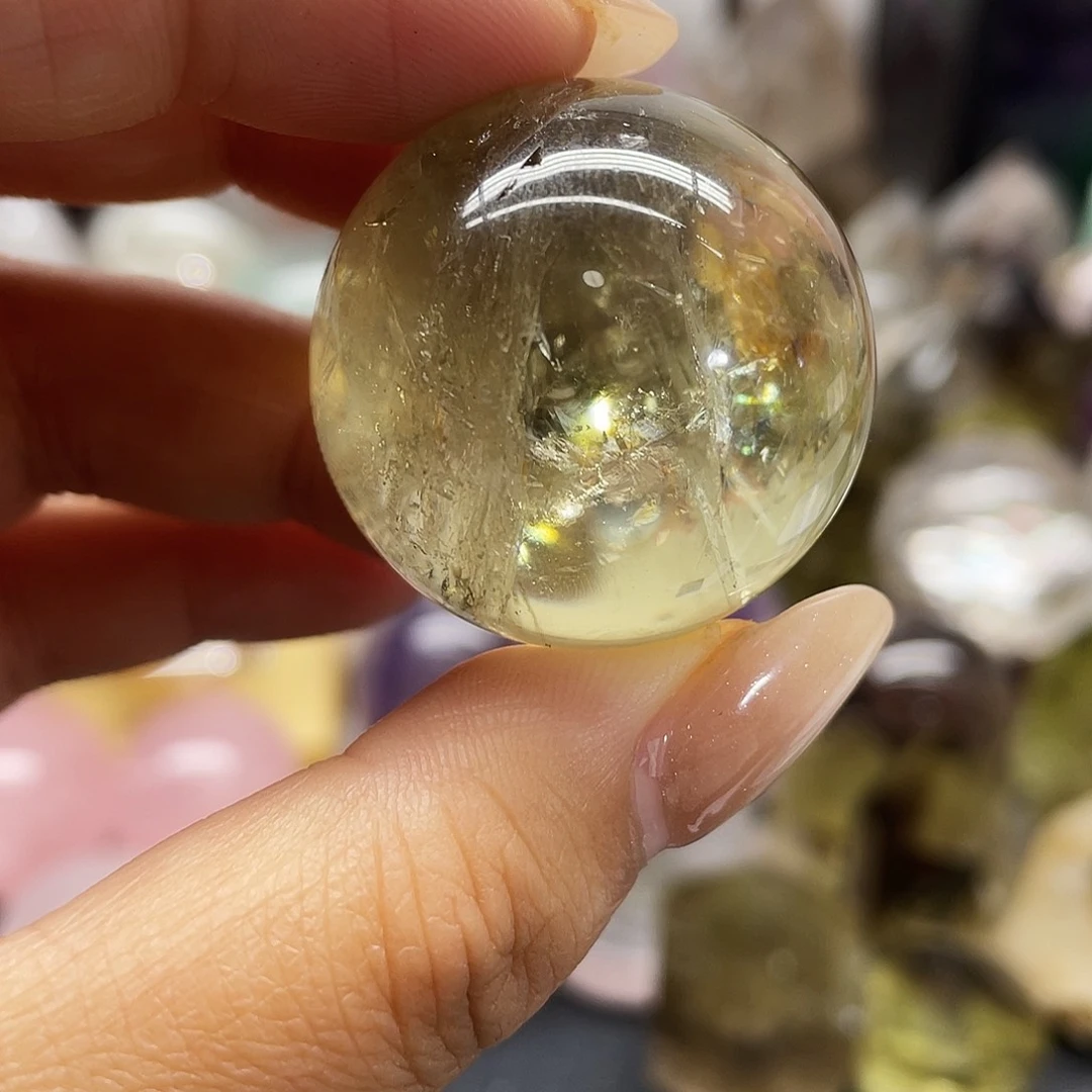 水晶未镶嵌珠宝半成品4爆彩黄水晶3.3公分