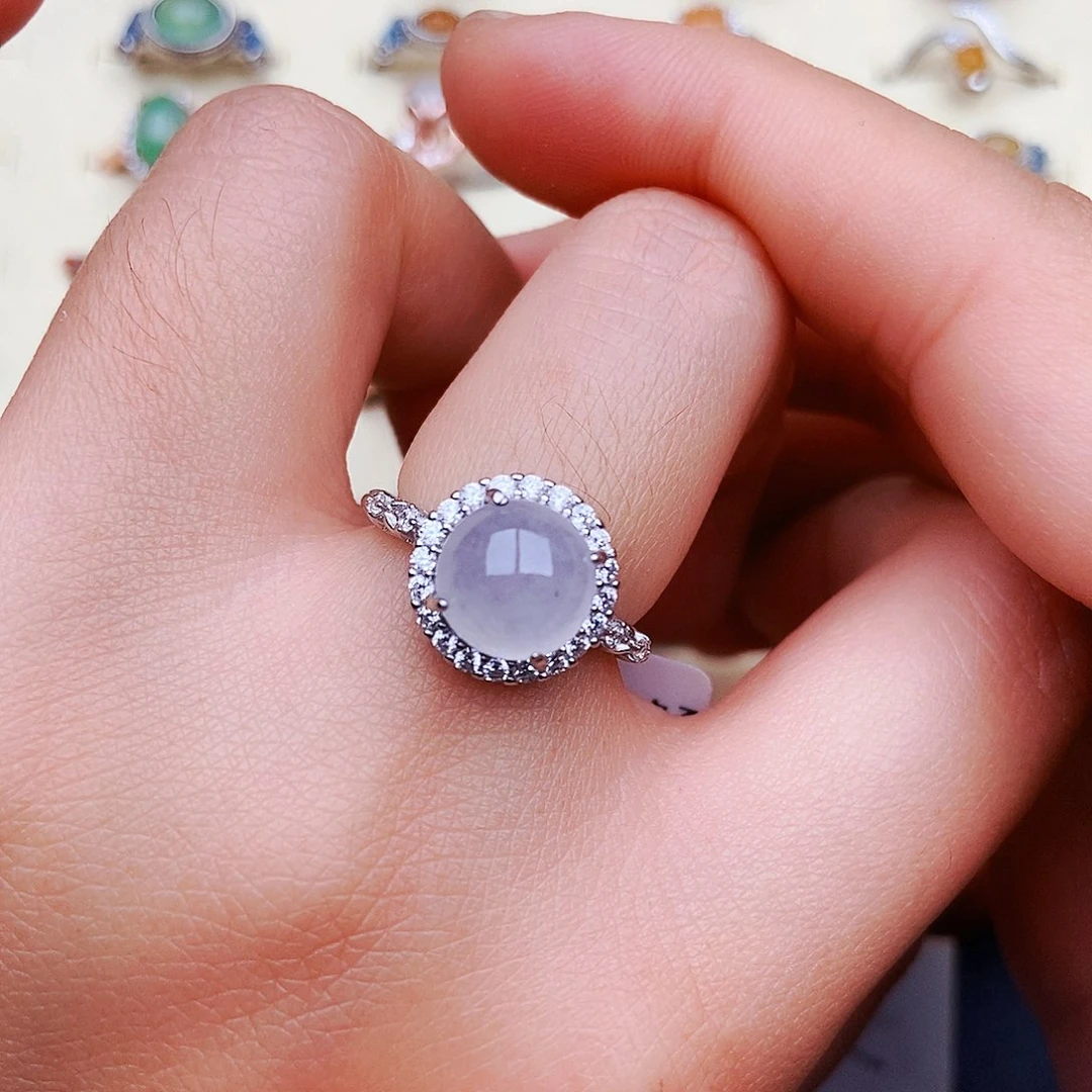 翡翠戒指银S925镶嵌天然A货翡翠